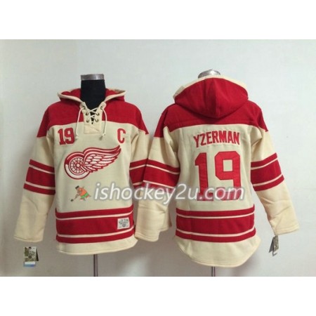 Mænd NHL Detroit Red Wings Steve Yzerman 19 Cream Sawyer Hooded Sweatshirt